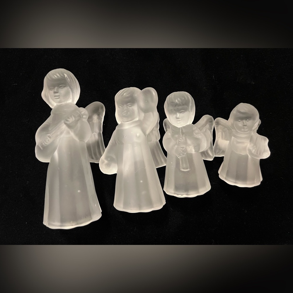 VTG Set Of 4 Frosted Glass Angel Taper Candle Holder Figurines